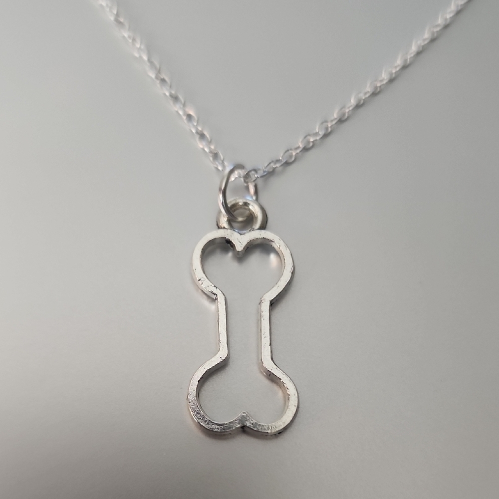 Silver Dog Bone Pendant Necklace 18 Inch CHAIN